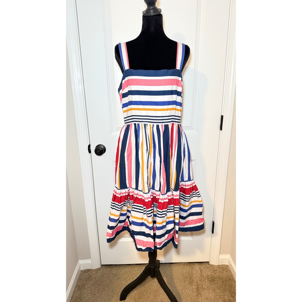 Vince Camuto Women Multi Color Striped Tiered Fit and Flare Dress Size 12